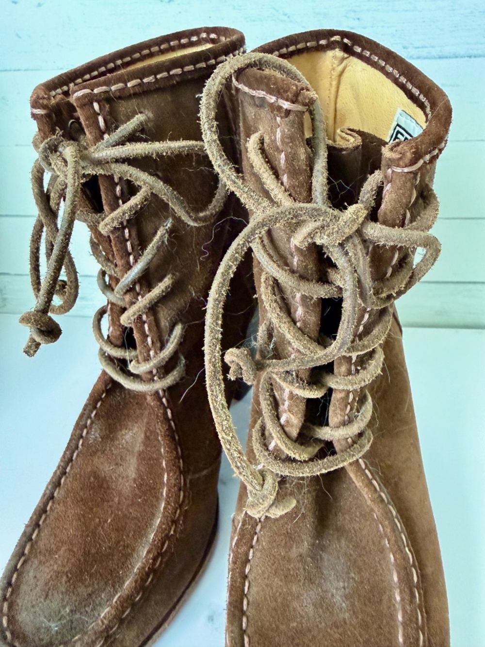 Frye Women’s Parker Toe Brown Suede Ankle Boot Heel Lace-up Size US 7.5 - Picture 10 of 14
